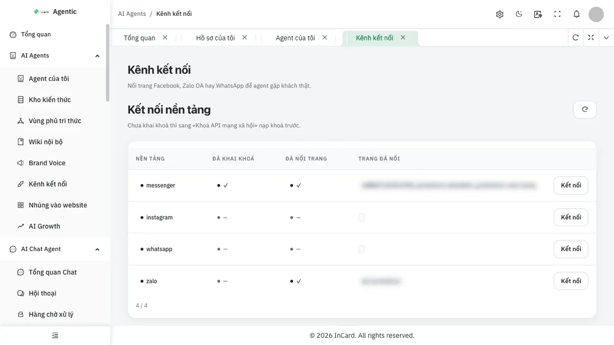 将 AI 智能体连接到 Messenger、Zalo OA、WhatsApp 及业务系统