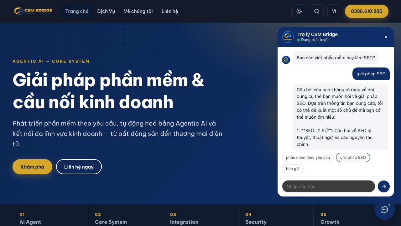 Trợ lý CSM Bridge trả lời câu hỏi về giải pháp SEO ngay trong khung chat