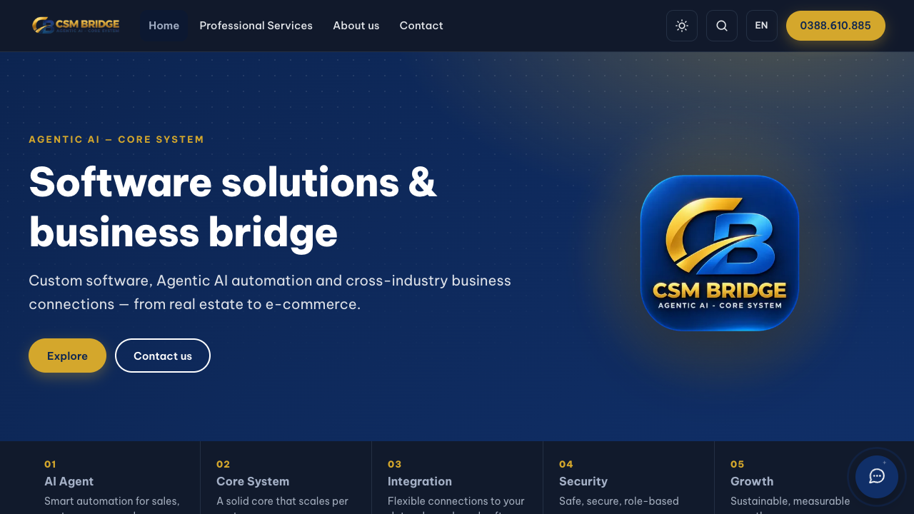 Bản tiếng Anh của csmbridge.net với menu và tiêu đề đã dịch
